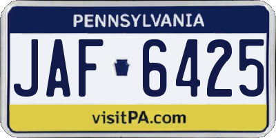 PA license plate JAF6425