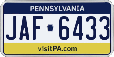 PA license plate JAF6433
