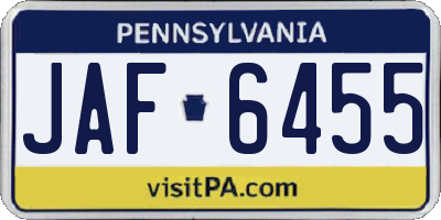 PA license plate JAF6455
