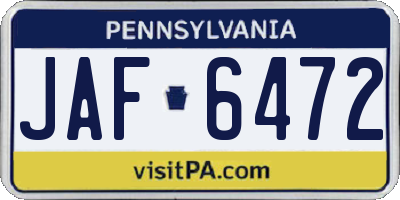 PA license plate JAF6472