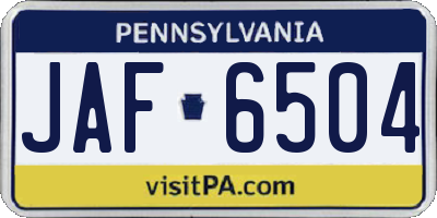 PA license plate JAF6504