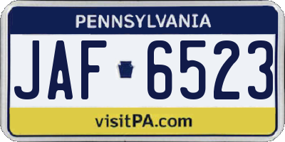 PA license plate JAF6523