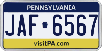 PA license plate JAF6567