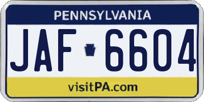 PA license plate JAF6604