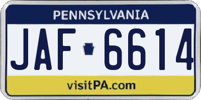 PA license plate JAF6614