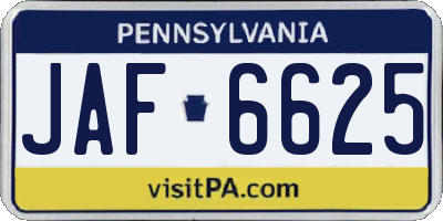 PA license plate JAF6625