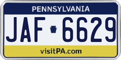 PA license plate JAF6629