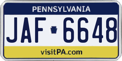 PA license plate JAF6648