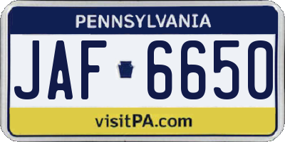 PA license plate JAF6650