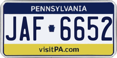 PA license plate JAF6652