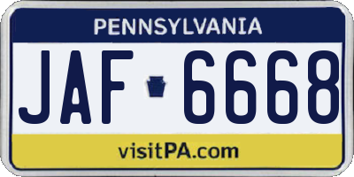 PA license plate JAF6668