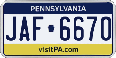 PA license plate JAF6670