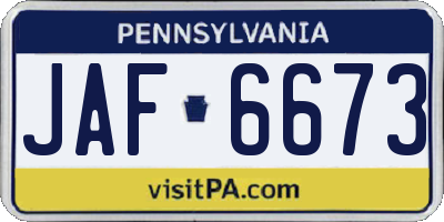 PA license plate JAF6673