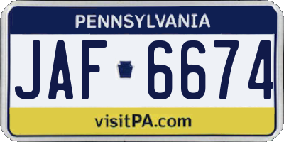 PA license plate JAF6674