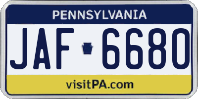 PA license plate JAF6680