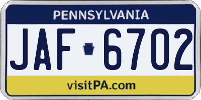 PA license plate JAF6702