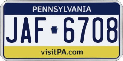 PA license plate JAF6708