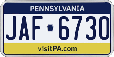 PA license plate JAF6730