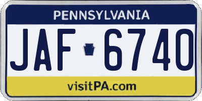 PA license plate JAF6740