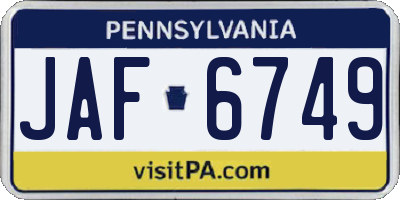 PA license plate JAF6749