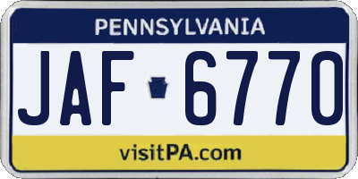 PA license plate JAF6770