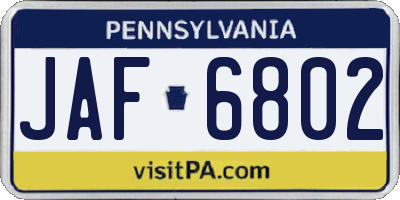 PA license plate JAF6802