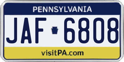 PA license plate JAF6808