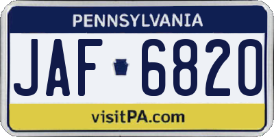 PA license plate JAF6820