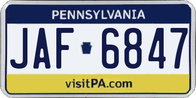 PA license plate JAF6847