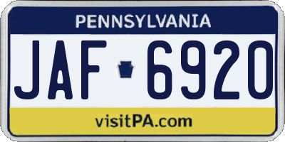 PA license plate JAF6920