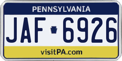 PA license plate JAF6926