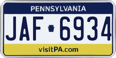 PA license plate JAF6934