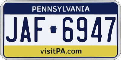 PA license plate JAF6947