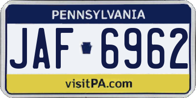 PA license plate JAF6962