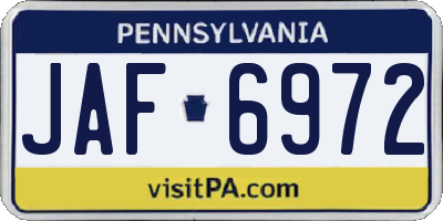 PA license plate JAF6972