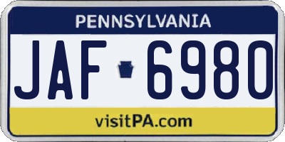 PA license plate JAF6980