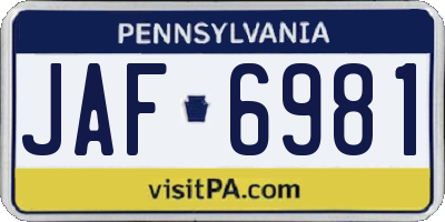 PA license plate JAF6981