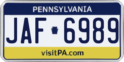PA license plate JAF6989