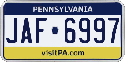PA license plate JAF6997