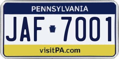 PA license plate JAF7001