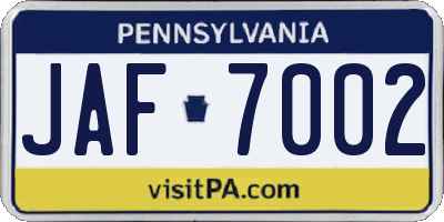 PA license plate JAF7002