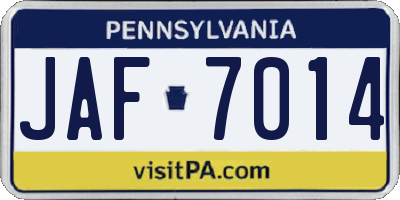 PA license plate JAF7014