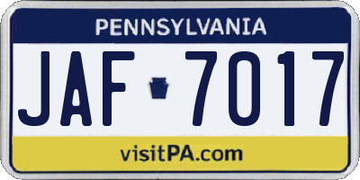 PA license plate JAF7017