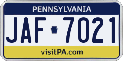 PA license plate JAF7021