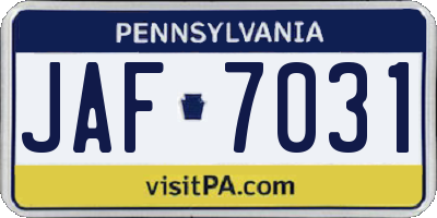 PA license plate JAF7031
