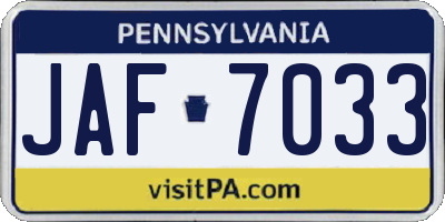 PA license plate JAF7033