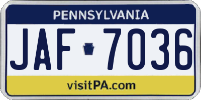 PA license plate JAF7036