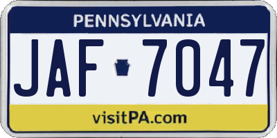 PA license plate JAF7047