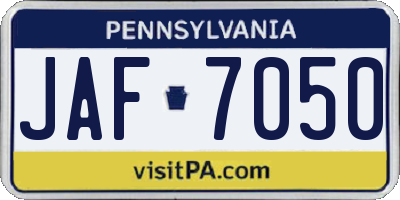 PA license plate JAF7050