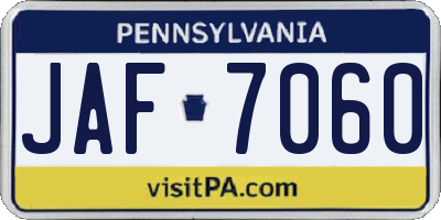 PA license plate JAF7060